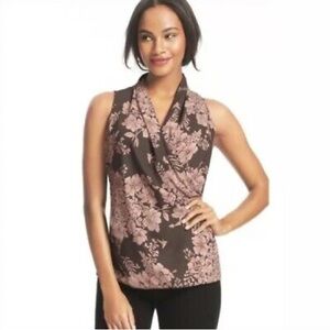 Cabi 594 Rosewayer Brown / Gray and Pink Faux Wrap Floral Top Size Small